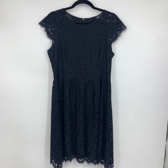 Kensie Dresses & Skirts - Kensie Womens 12 Dress Fit And Flare Black Floral Lace Overlay Cap Sleeve Party